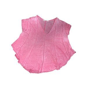 We The Free, Pink Sheer V-Neck Top, Small, Oversized, Used